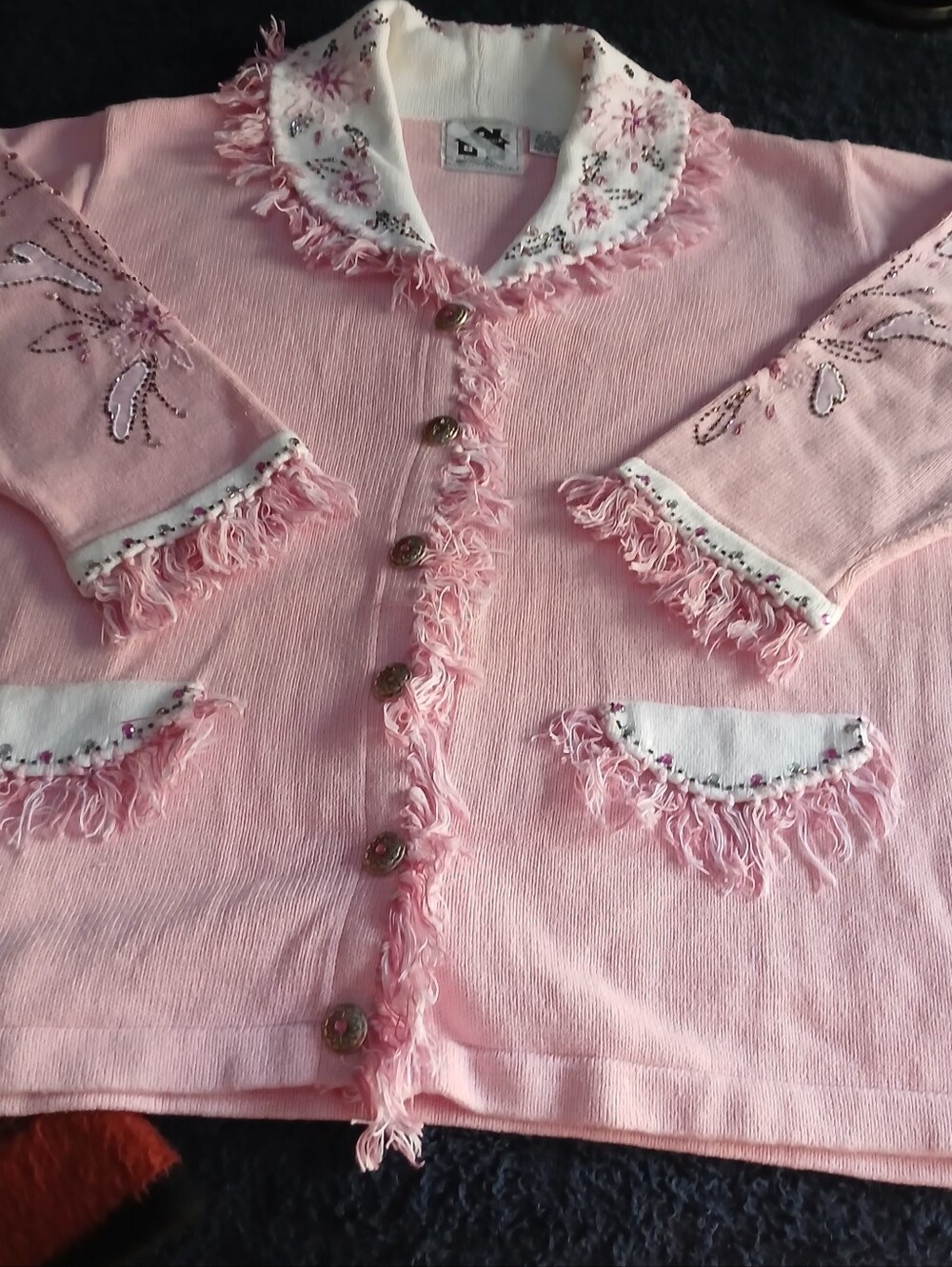 Storybook Knits Pink Embellished Fringe Button-Front Cardigan - Picture 8 of 11